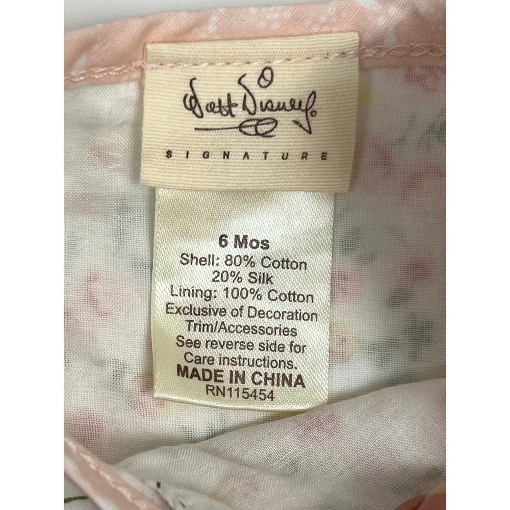 Disney Signature Baby Girl Dress 6 Months Floral‎ Print White Pink Cotton Silk